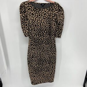 Tacera Cap sleeve Round Neck Pencil Skirt Leopard Print Dress Women's Medium